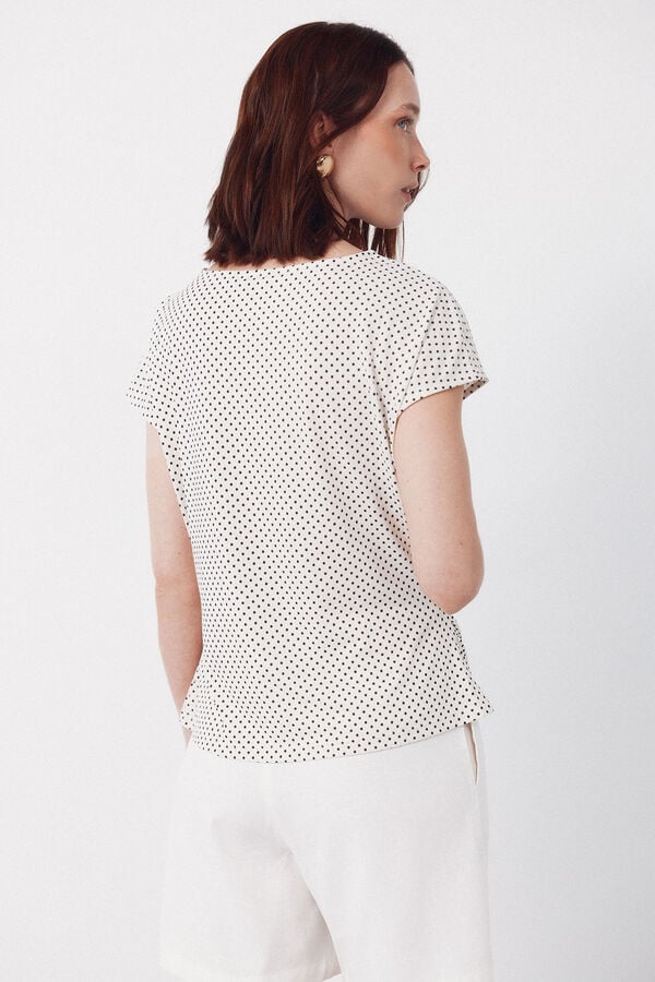Cortefiel Pleated short sleeve top Printed white
