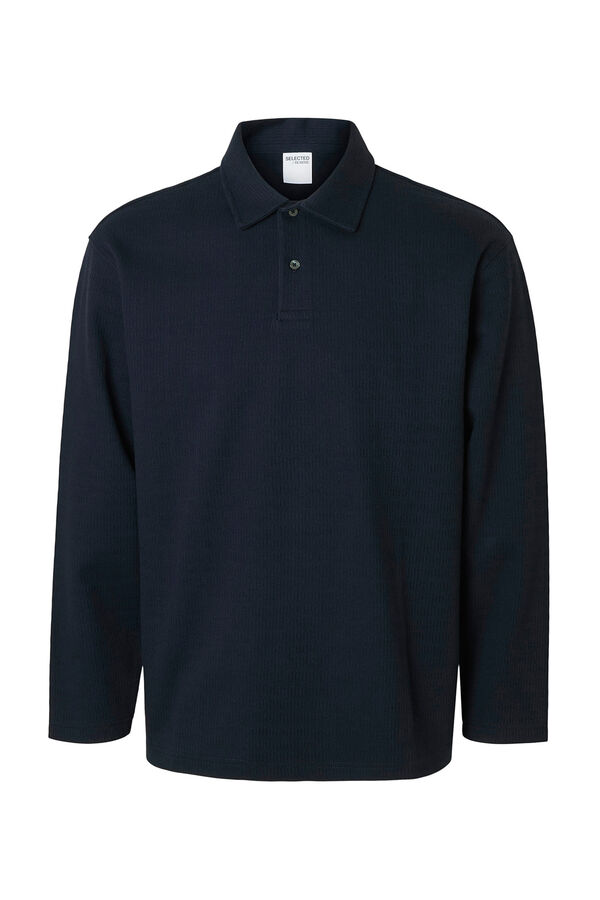 Selected Camisa polo jacquard de manga comprida , 100% algodão orgânico Azul