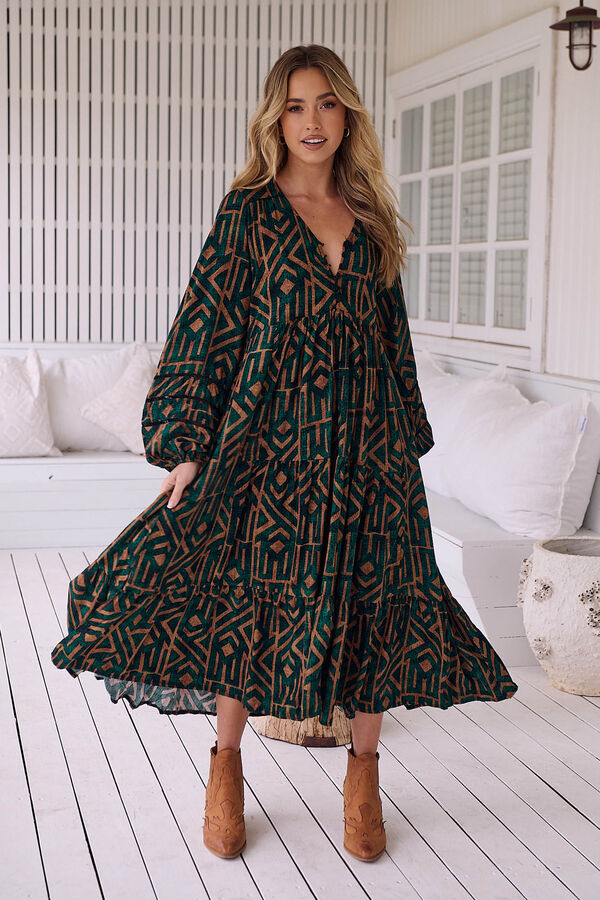 Jaase Vestido midi com estampado esmeralda Eve Verde