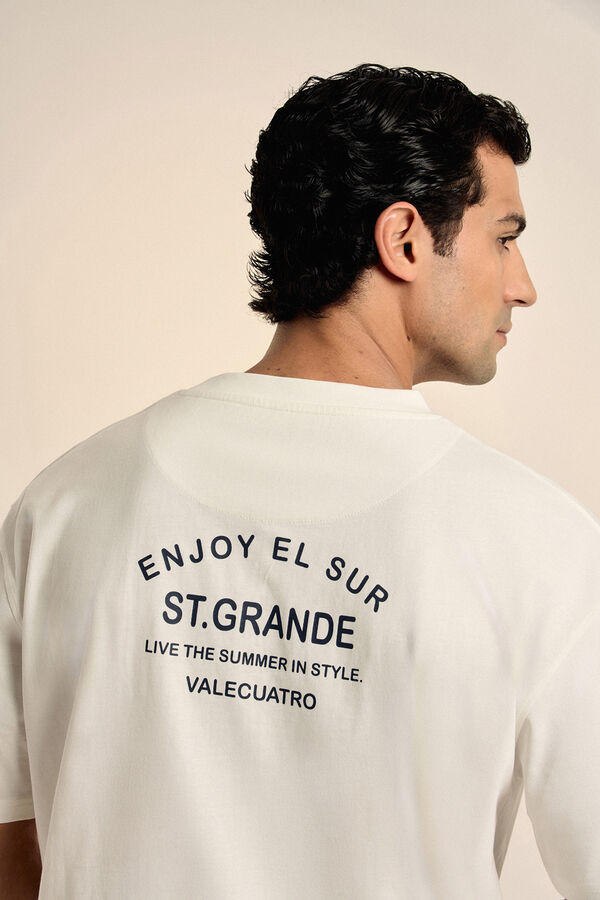 Valecuatro Camiseta com texto grande Ecru