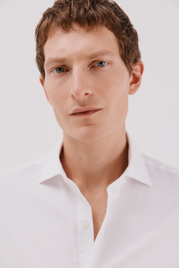 Cortefiel Plain easy-iron shirt with cufflinks White