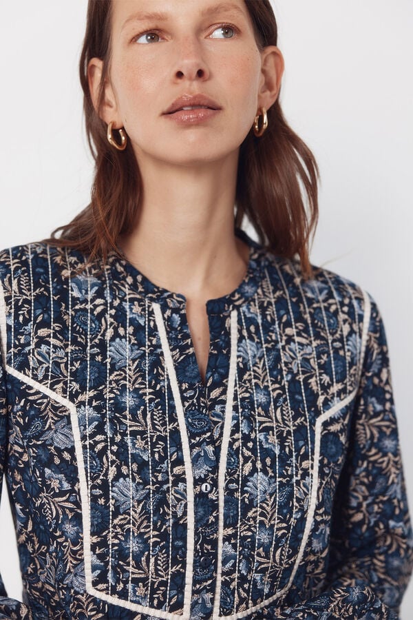 Cortefiel Padded mandarin blouse Printed blue