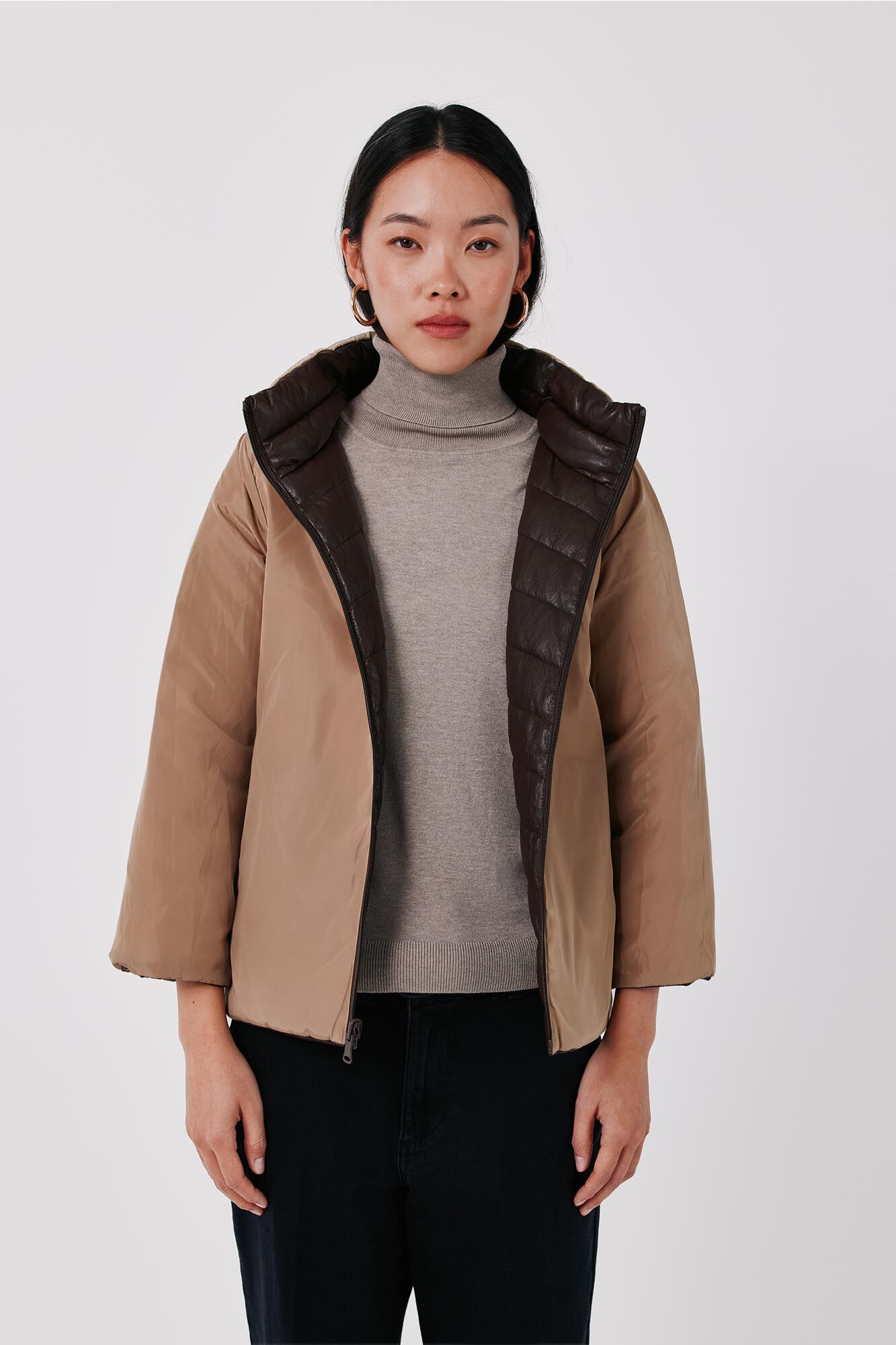 Cortefiel Faux leather puffer coat