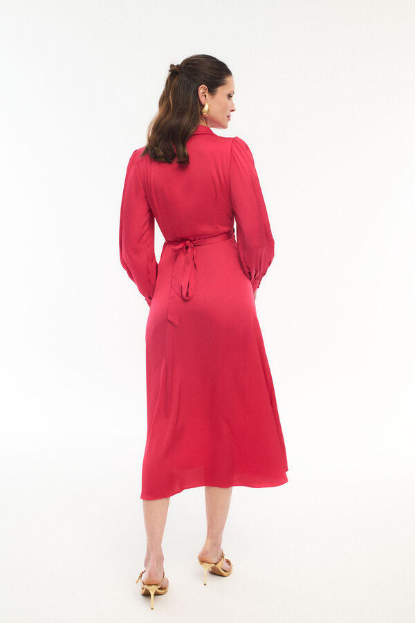 Vila Vestido midi envolvente em cetim Vermelho