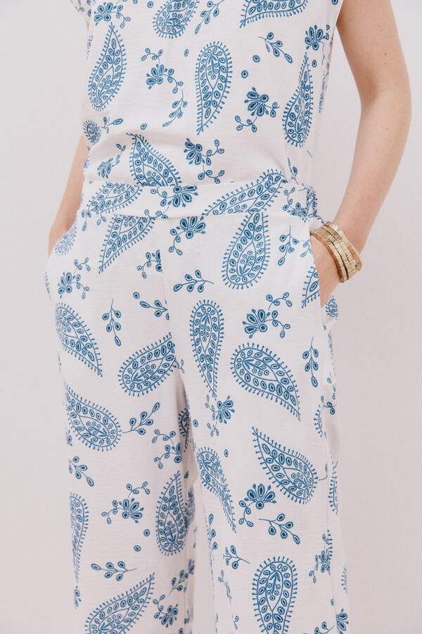 Cortefiel Printed wide-leg trousers White