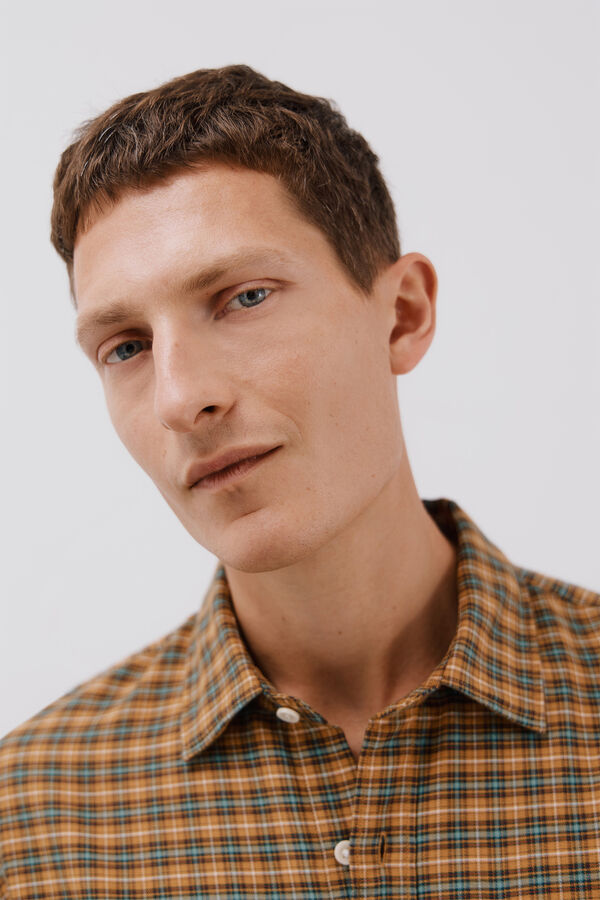 Cortefiel Tencel plaid shirt Printed yellow