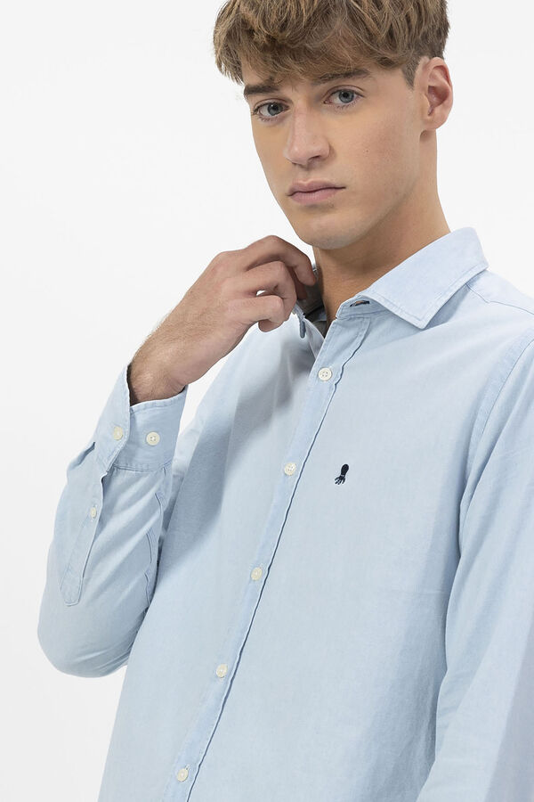 elPulpo Camisa denim com gola italiana Azul