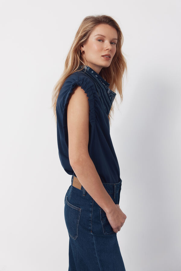 Cortefiel T-shirt with gathered armholes Navy