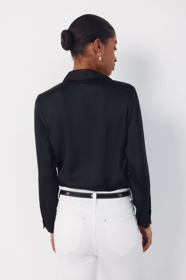 Cortefiel Satin-finish shirt Black