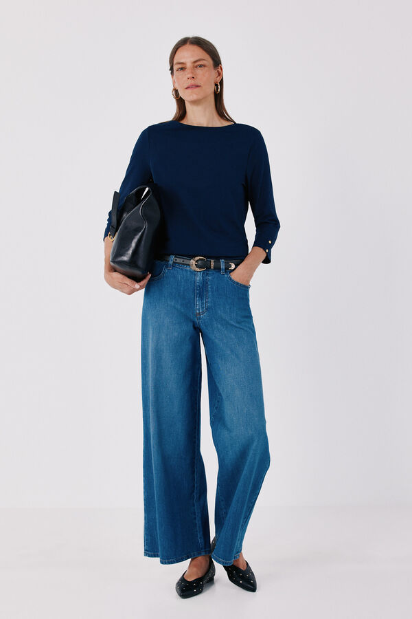 Cortefiel Boat neck T-shirt Navy