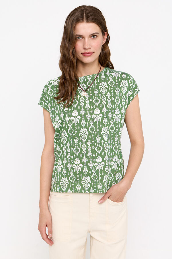 Cortefiel Camiseta básica puntilla Estampado verde