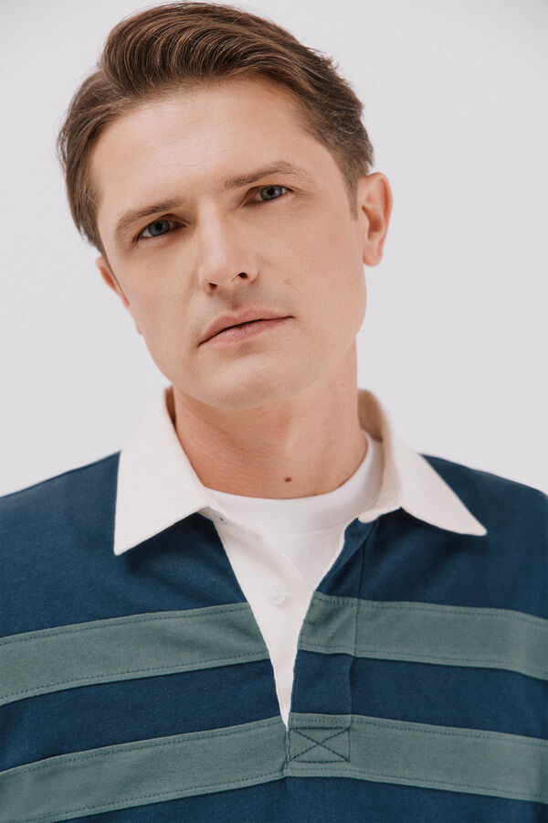 Cortefiel Striped rugby polo shirt Navy