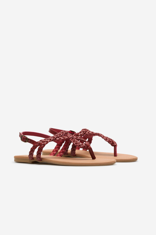 Cortefiel Flat braided sandal Printed red