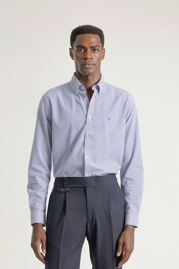PuroEGO Camisa xadrez de algodão slim Azul