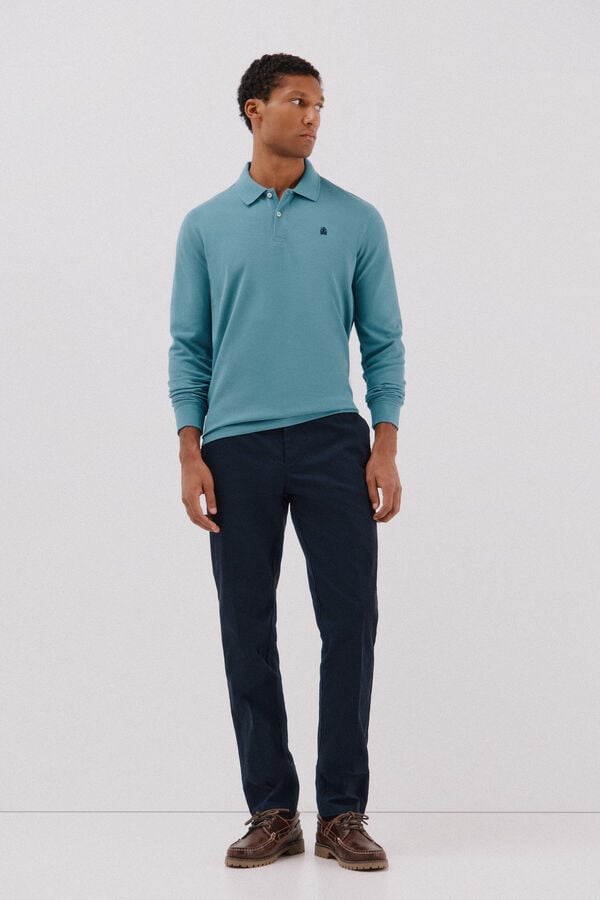 Cortefiel Essential long-sleeved polo shirt Blue