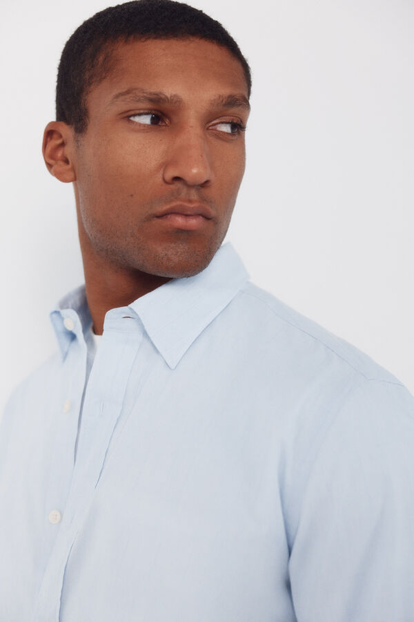 Cortefiel Poplin plain shirt Blue