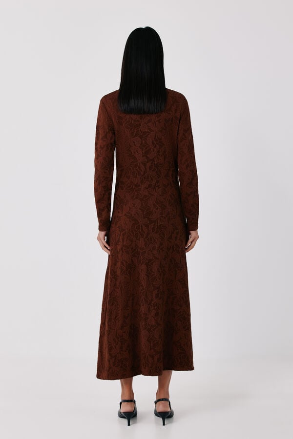 Cortefiel Jacquard dress Dark brown