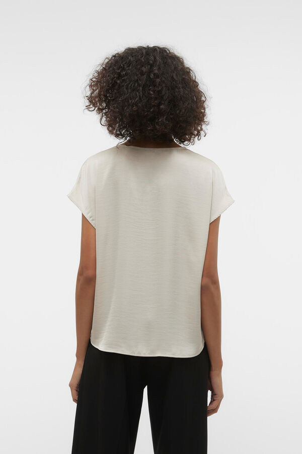Cortefiel V-neck blouse with short sleeves. Beige