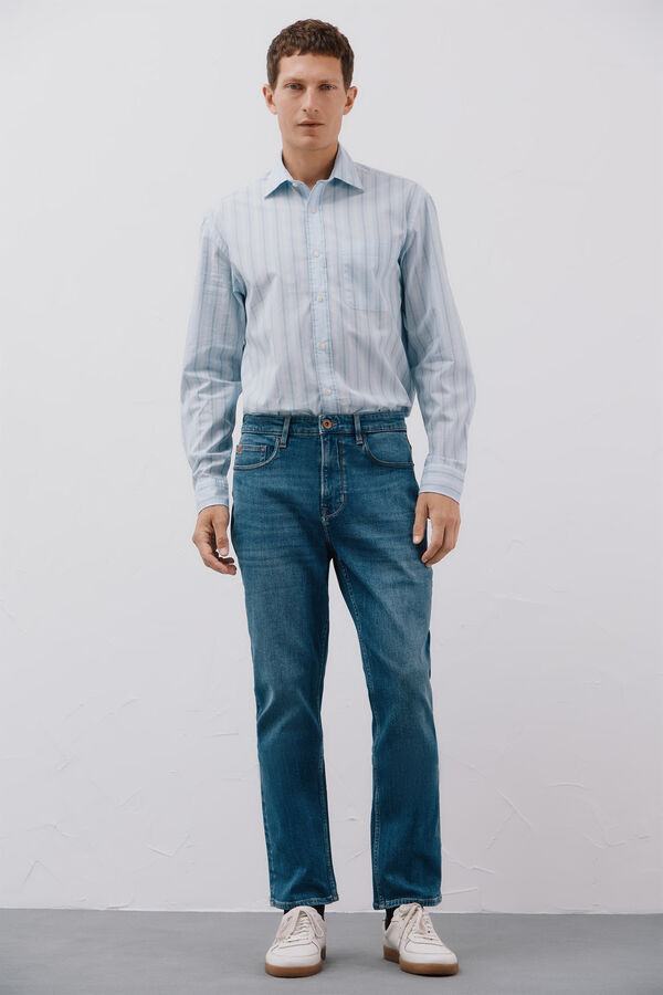 Cortefiel Striped poplin shirt Blue