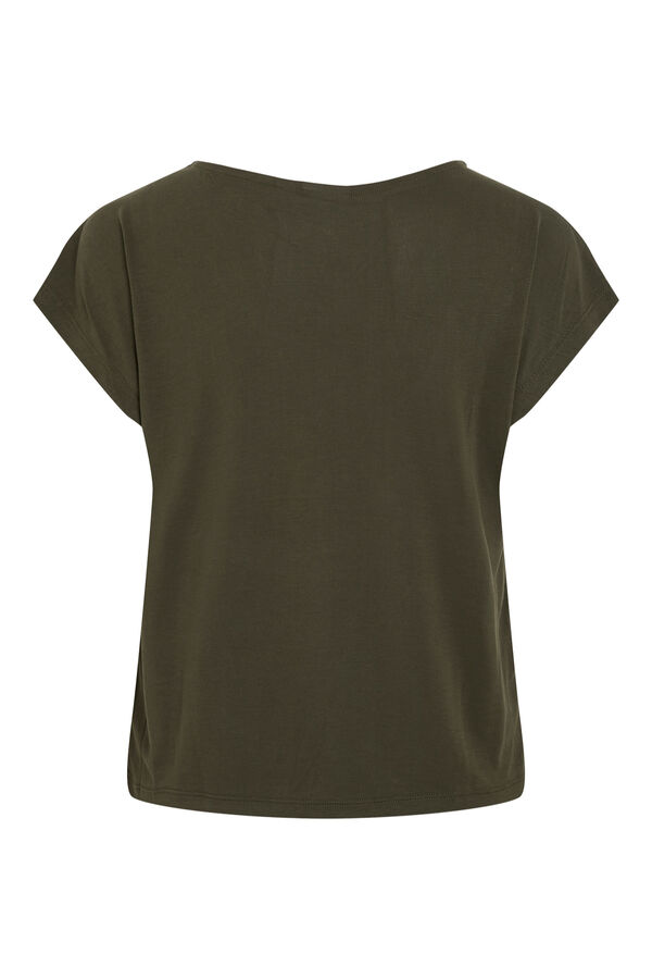 Vila T-shirt b&aacute;sica com detalhes de renda Verde