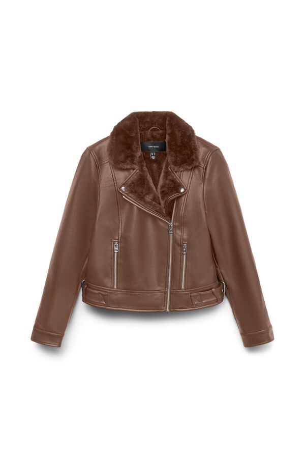 Vero Moda Faux leather jacket with faux fur Brown