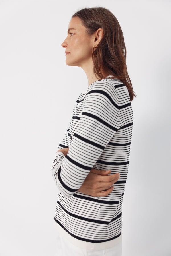 Cortefiel Striped jersey-knit jumper Ivory