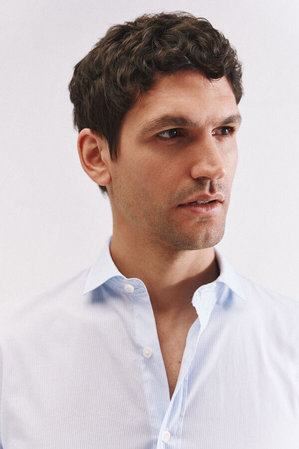 Cortefiel Striped cotton shirt Blue