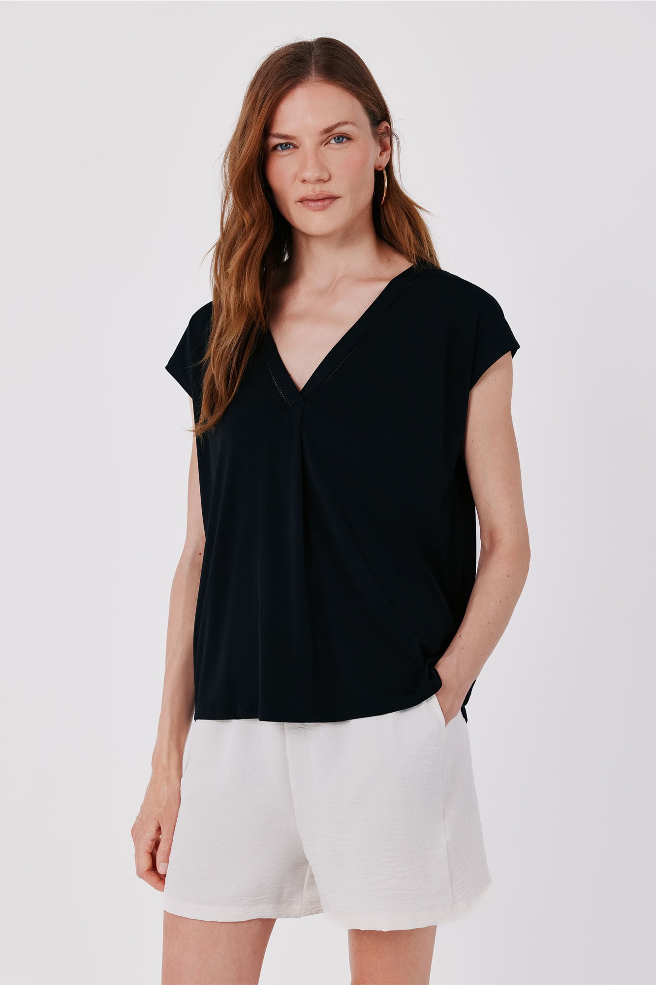 Cortefiel V-neck T-shirt with lace detail