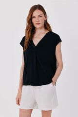 Cortefiel V-neck T-shirt with lace detail Black