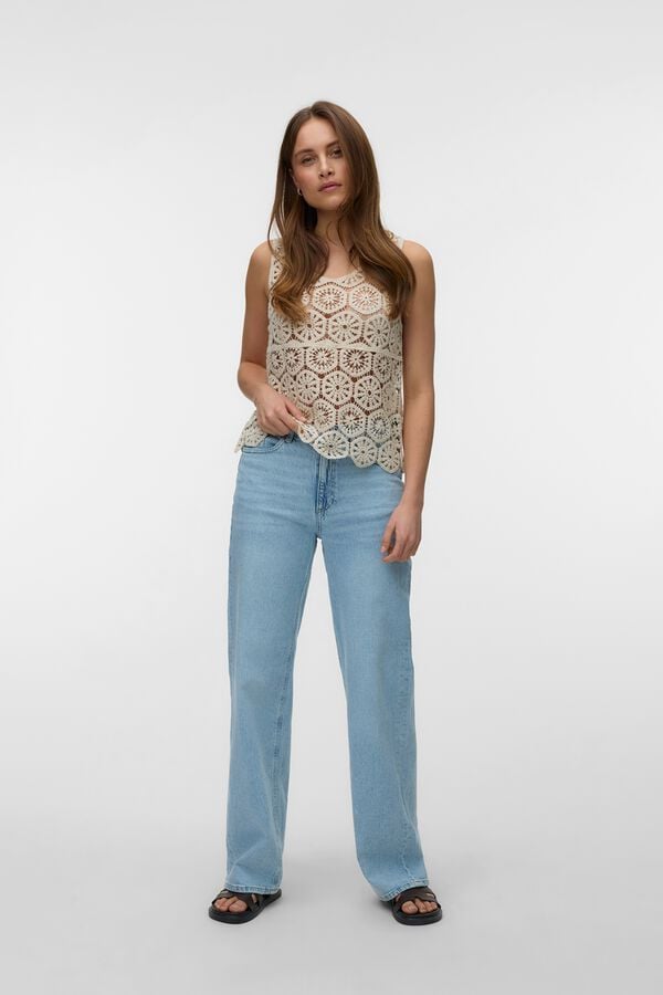 Vero Moda Top sem mangas em crochet Tostado