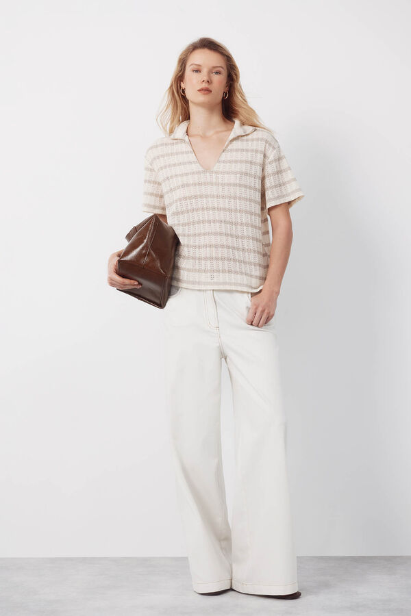 Cortefiel Polo shirt with striped structure Beige