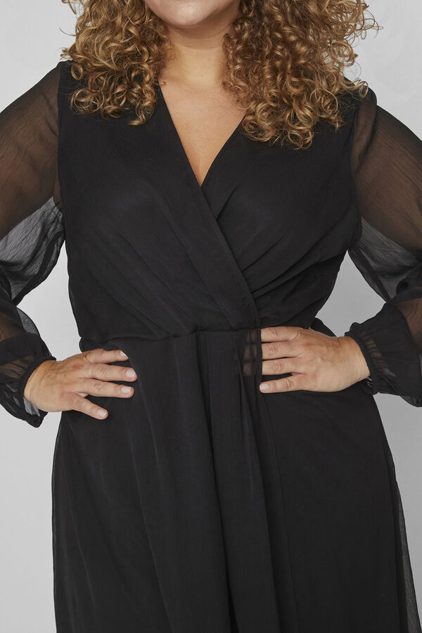 Cortefiel Evoked by Vila midi dress with long semi-sheer sleeves Black