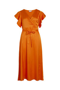 Cortefiel Midi satin-finish evening dress Orange