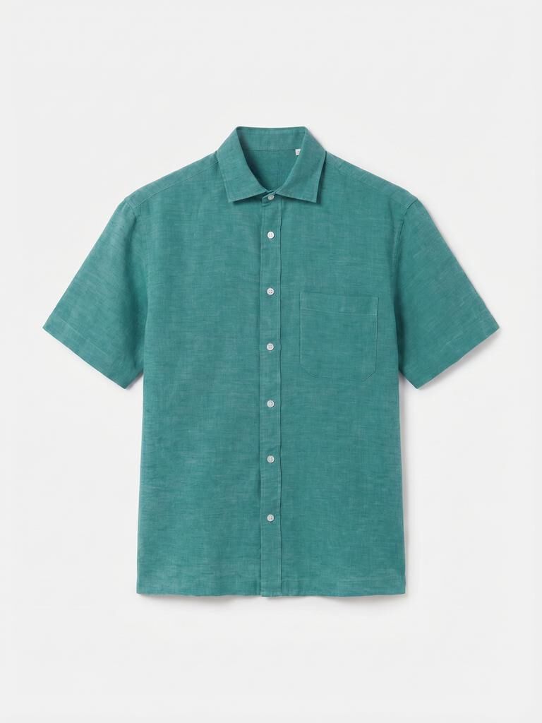 Cortefiel Plain cotton linen short sleeve shirt