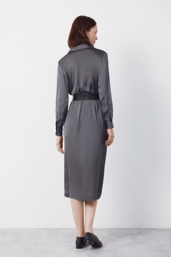 Cortefiel Satin shirt dress Grey