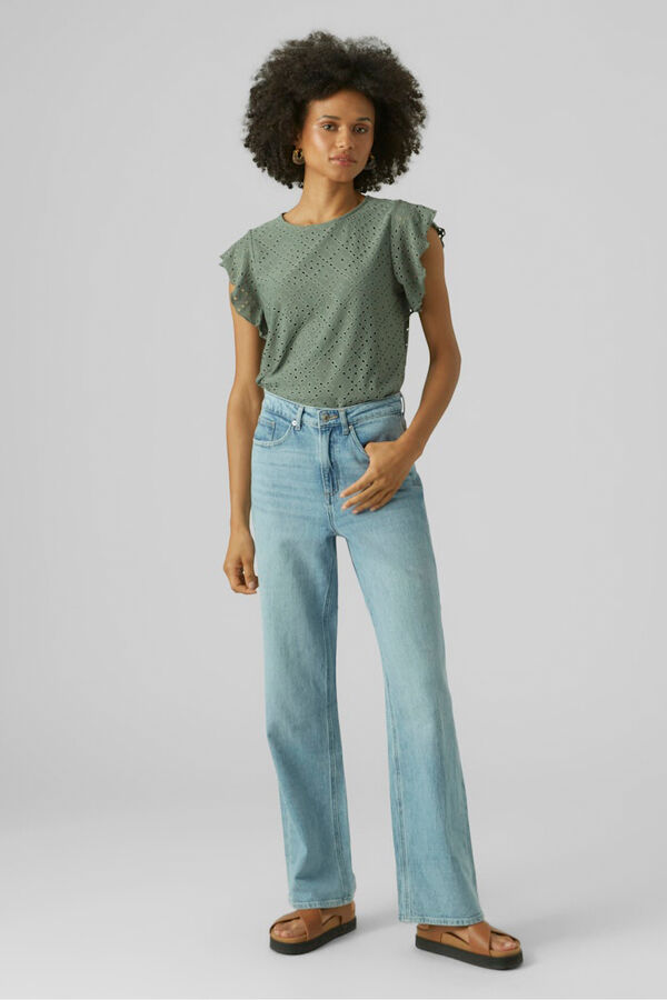 Vero Moda Top vazado com mangas de folhos Verde