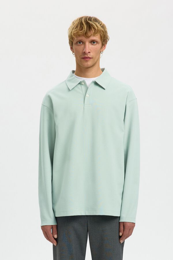 Selected Polo manga comprida relax Verde