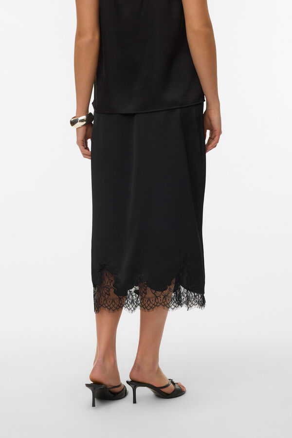 Vero Moda Satin-finish midi skirt with lace Black
