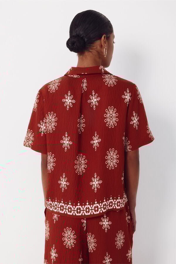 Cortefiel Printed short sleeve shirt Kaki