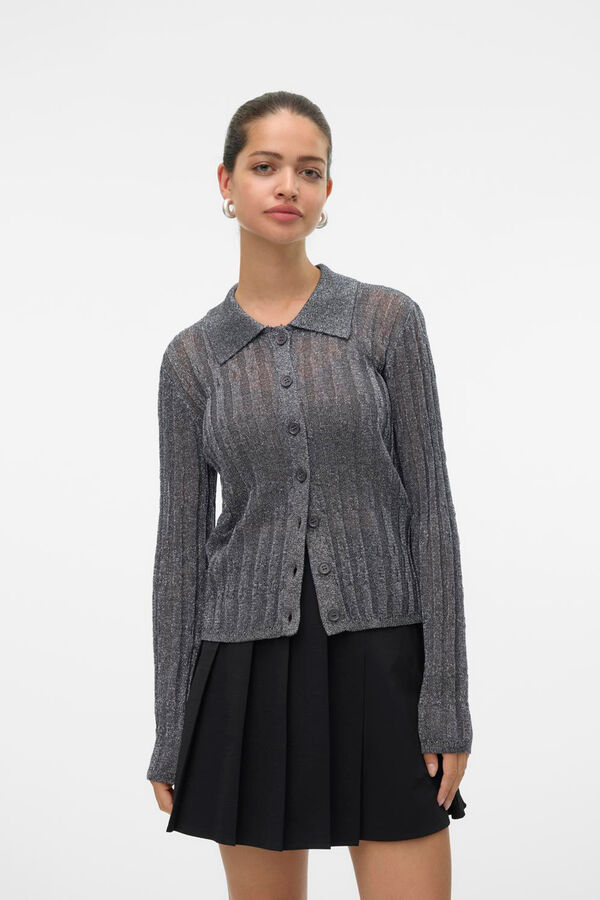 Cortefiel Cardigan with flap neck and lurex  Grey