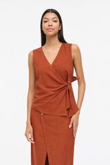 Vila Top cruzado em linho com la&ccedil;ada Vermelho