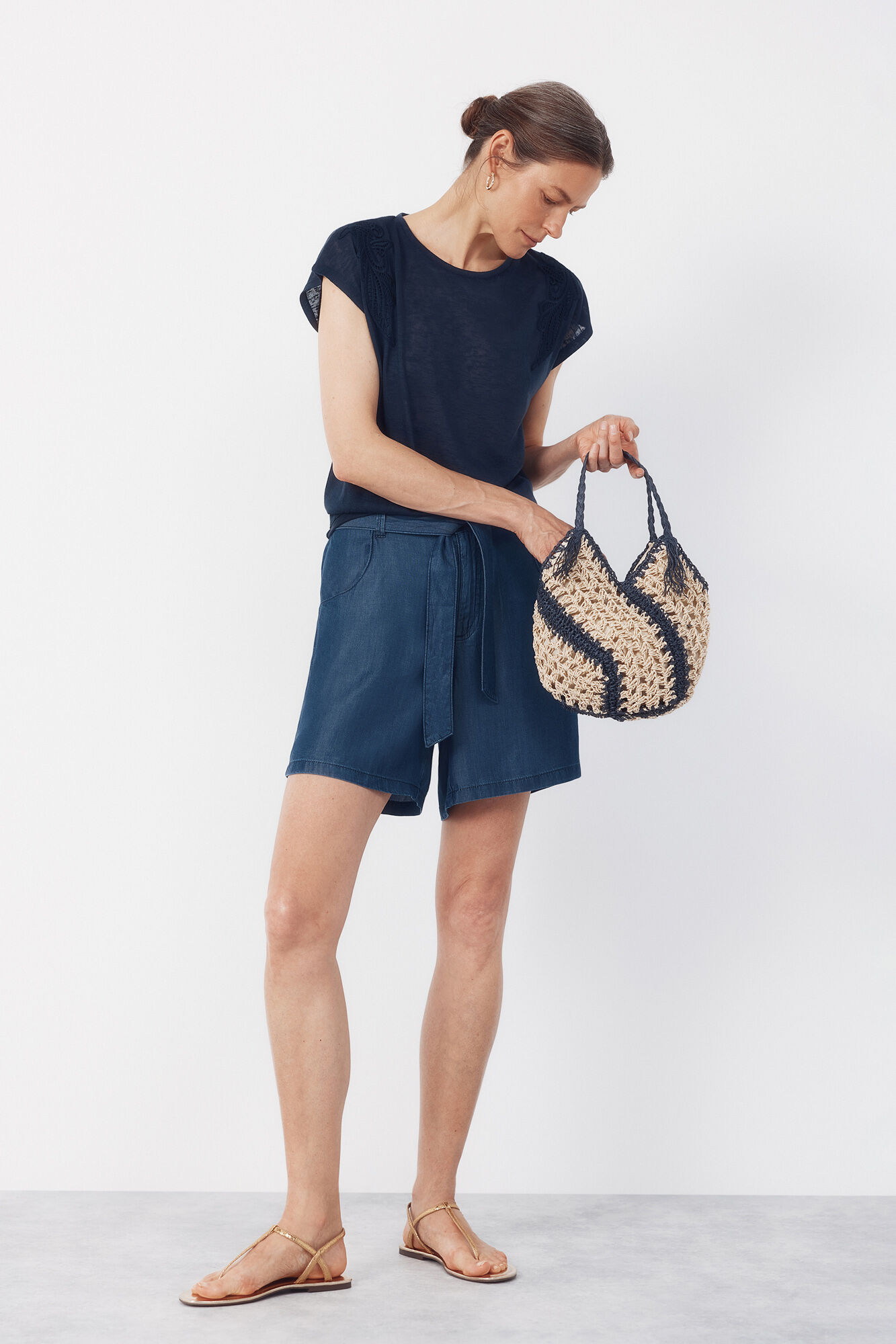Cortefiel Linen -effect patchwork t-shirt