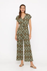 Cortefiel Printed jersey-knit jumpsuit Printed green