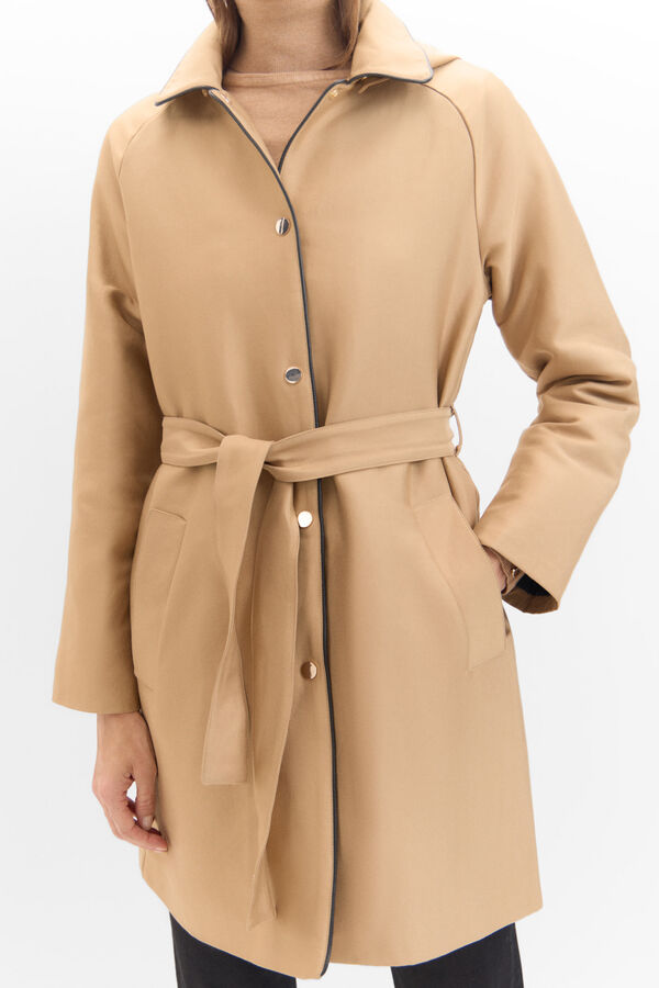 Cortefiel Satin trench coat with detachable hood Beige