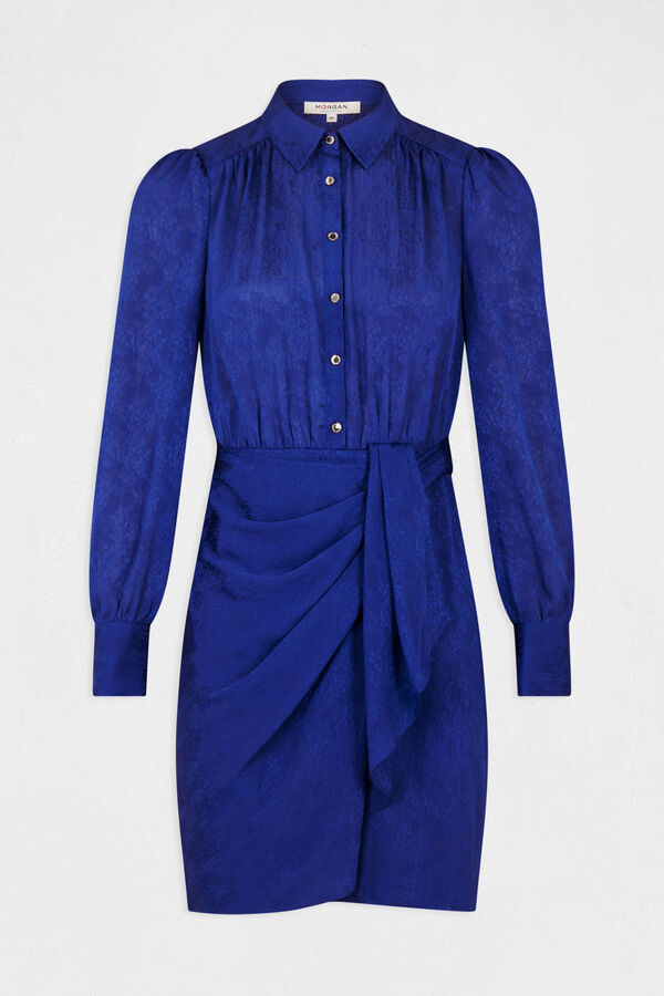 Cortefiel Straight draped printed dress Blue