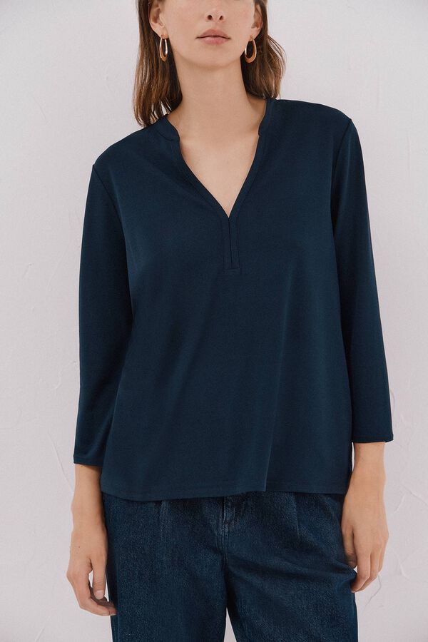 Cortefiel Basic top with mandarin collar Navy