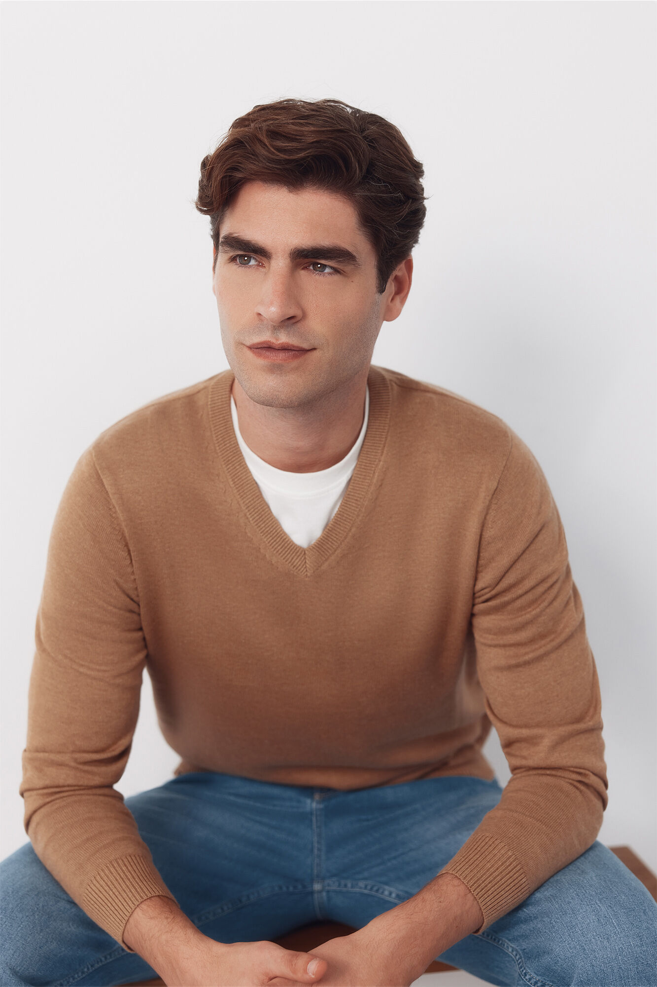 Cortefiel Basic cotton V neck knit jersey-knit