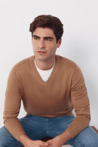 Cortefiel Basic cotton V neck knit jersey-knit