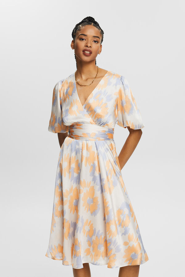 Cortefiel Abstract print sustainable fabric midi dress Printed white