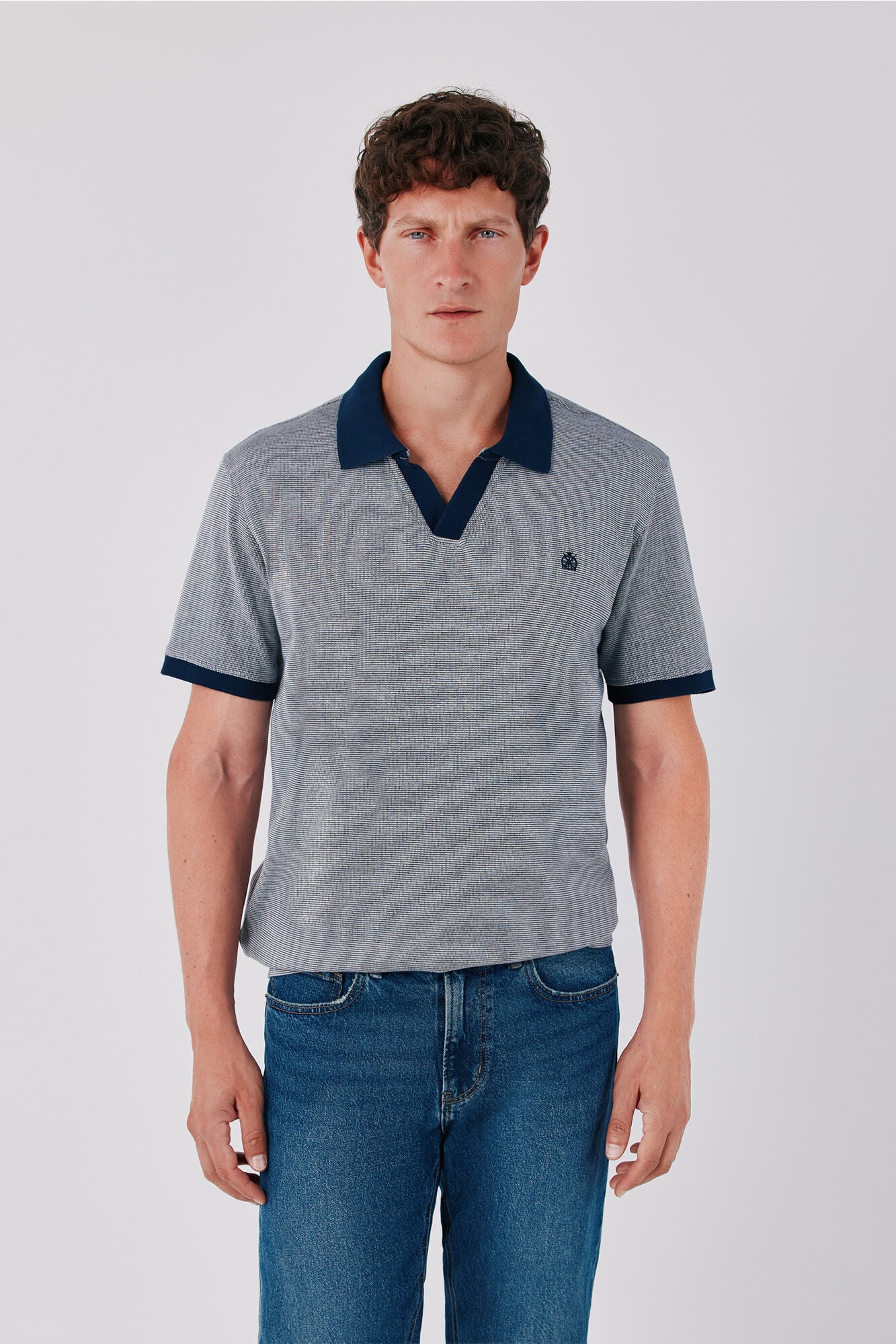 Cortefiel Structured open neck polo shirt